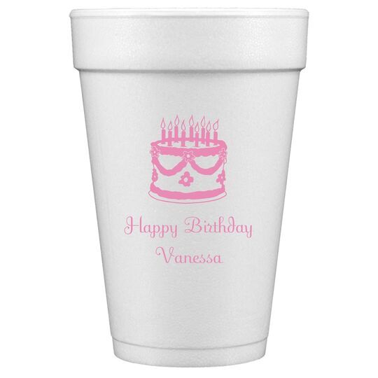 Sweet Floral Birthday Cake Styrofoam Cups